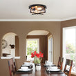 Load image into Gallery viewer, Farmhouze Light-Hammered Glass Metal Black Flush Mount-Ceiling Light--