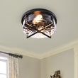 Load image into Gallery viewer, Farmhouze Light-Hammered Glass Metal Black Flush Mount-Ceiling Light--