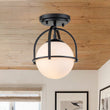 Load image into Gallery viewer, Farmhouze Light-Mid-century 1-Light Opal Glass Globe Semi-Flush Mount-Ceiling Light-Black-