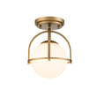 Load image into Gallery viewer, Farmhouze Light-Mid-century 1-Light Opal Glass Globe Semi-Flush Mount-Ceiling Light-Brass-