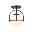 Load image into Gallery viewer, Farmhouze Light-Mid-century 1-Light Opal Glass Globe Semi-Flush Mount-Ceiling Light-Brass-