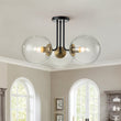 Load image into Gallery viewer, Farmhouze Light-Modern 3-Light Glass Globe Semi Flush Ceiling Light-Ceiling Light-Black Brass + Clear Glass-