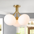 Load image into Gallery viewer, Farmhouze Light-Modern 3-Light Opal Glass Globe Semi Flush Mount Light-Ceiling Light-Brass-