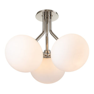 Farmhouze Light-Modern 3-Light Opal Glass Globe Semi Flush Mount Light-Ceiling Light-Nickel-