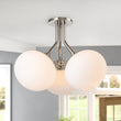 Load image into Gallery viewer, Farmhouze Light-Modern 3-Light Opal Glass Globe Semi Flush Mount Light-Ceiling Light-Nickel-