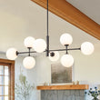 Load image into Gallery viewer, Farmhouze Light-Sputnik Opal Glass Globe Kitchen Island Pendant-Chandelier-8-Light-Black