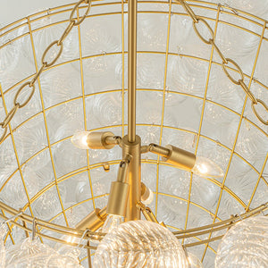 Farmhouze Light-Statement Draped Swirled Glass Globe Chandelier-Chandelier-Brass-