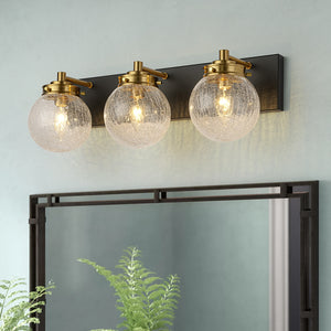 3-light Modern Clear Crackled Glass Globe Vanity Sconce