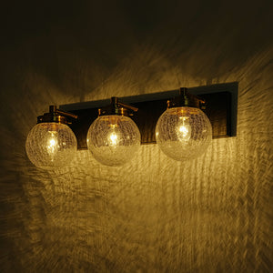 3-light Modern Clear Crackled Glass Globe Vanity Sconce