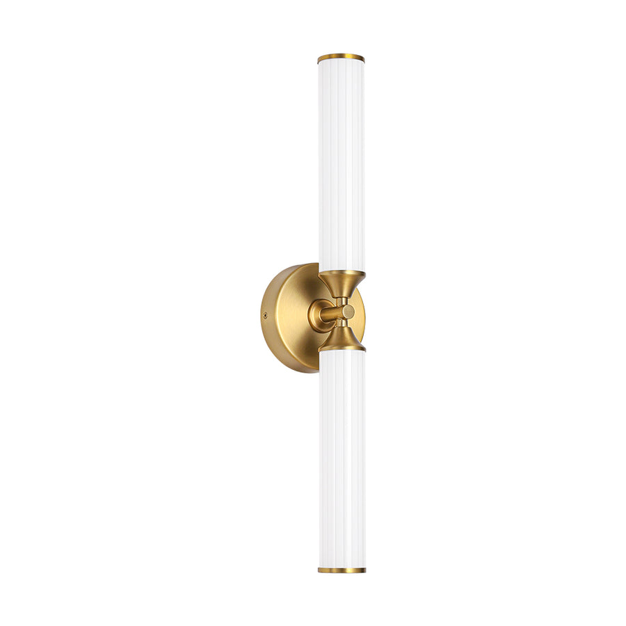 2-Light White Reeded Glass Up Down Vanity Wall Lamp