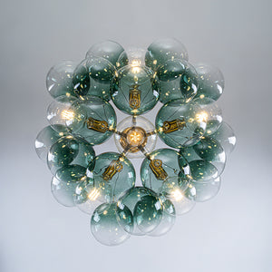6-Light Dimmable Cluster Glass Globe Green Bubble Chandelier