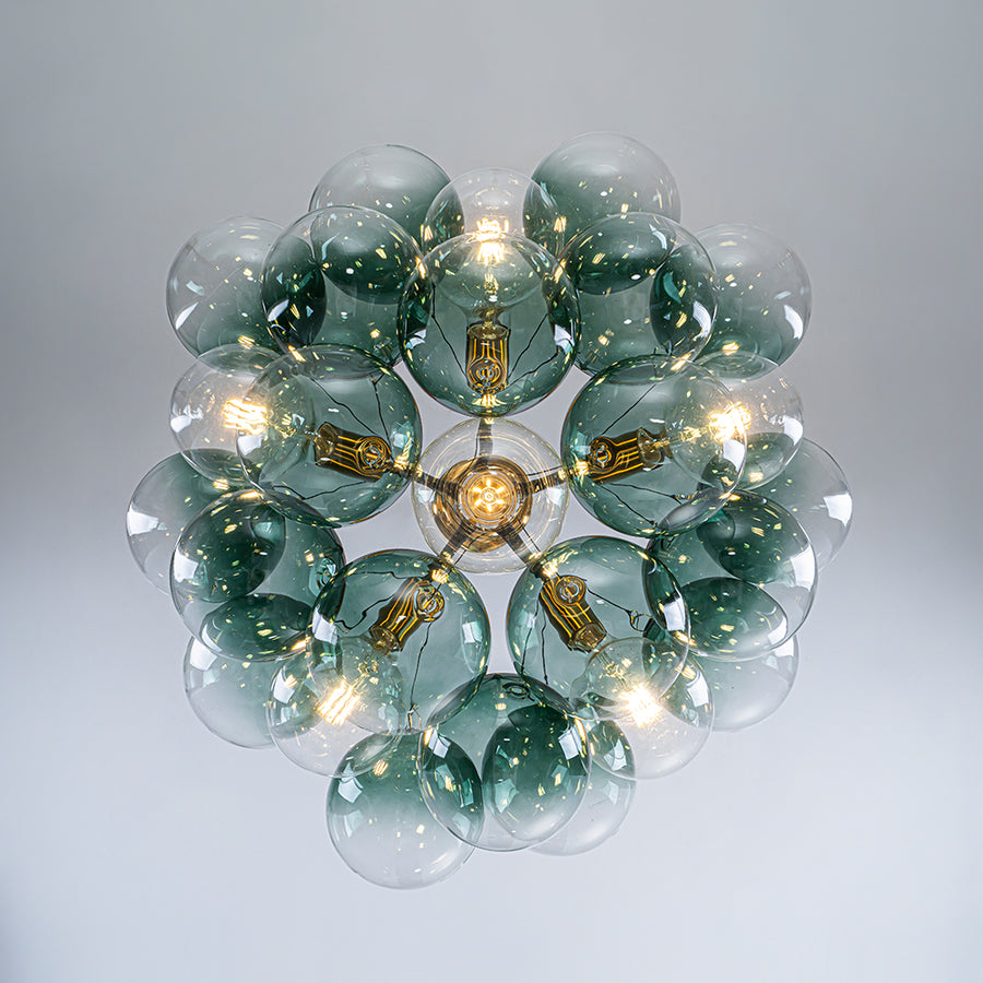 6-Light Dimmable Cluster Glass Globe Green Bubble Chandelier