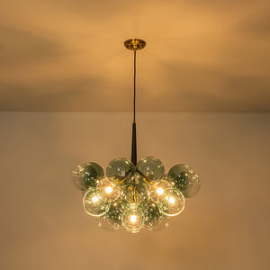 6-Light Dimmable Cluster Glass Globe Green Bubble Chandelier