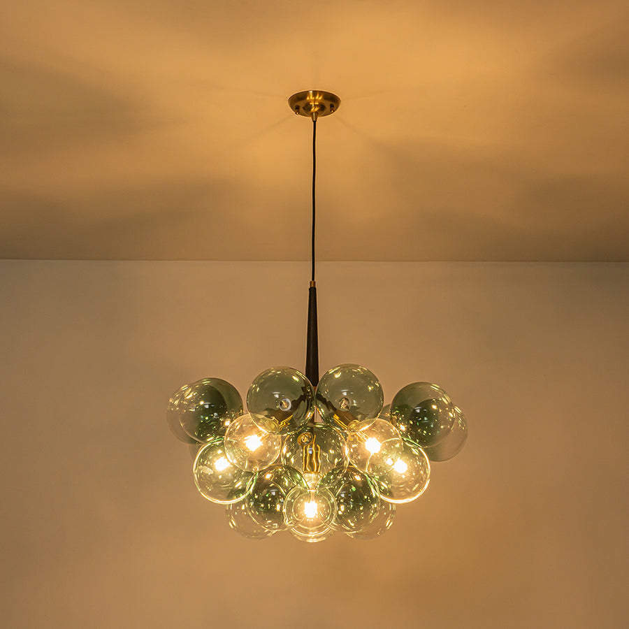 6-Light Dimmable Cluster Glass Globe Green Bubble Chandelier