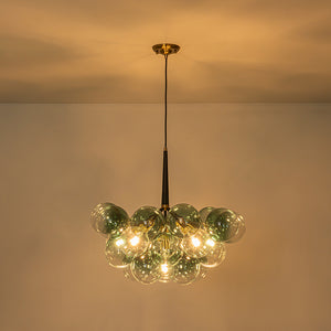 6-Light Dimmable Cluster Glass Globe Green Bubble Chandelier