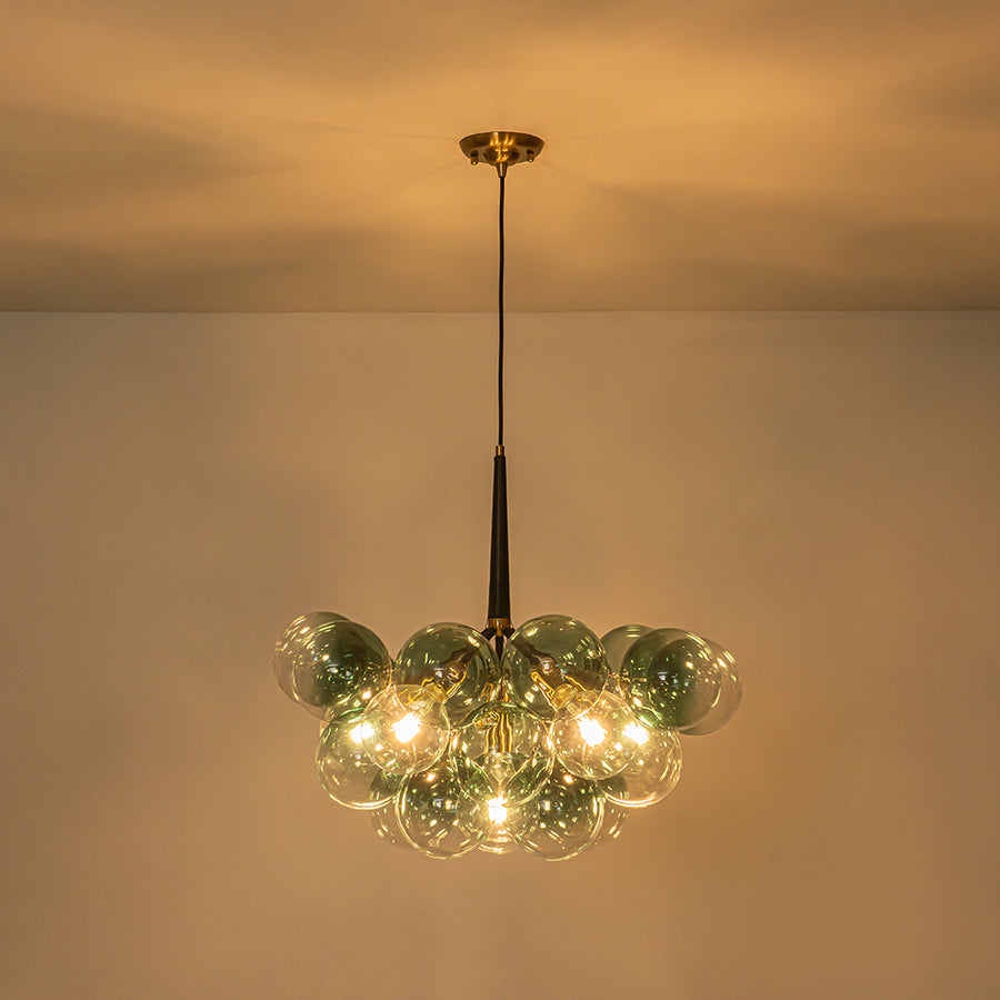 6-Light Dimmable Cluster Glass Globe Green Bubble Chandelier