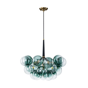 6-Light Dimmable Cluster Glass Globe Green Bubble Chandelier
