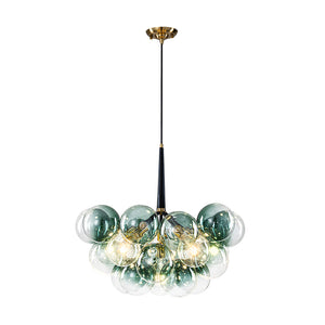 6-Light Dimmable Cluster Glass Globe Green Bubble Chandelier