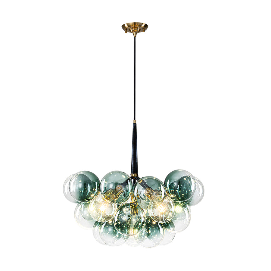 6-Light Dimmable Cluster Glass Globe Green Bubble Chandelier