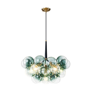 6-Light Dimmable Cluster Glass Globe Green Bubble Chandelier