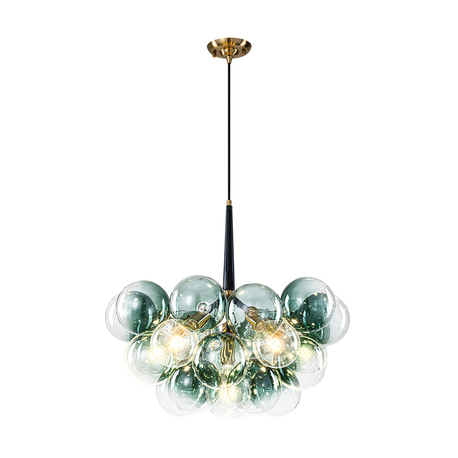 6-Light Dimmable Cluster Glass Globe Green Bubble Chandelier