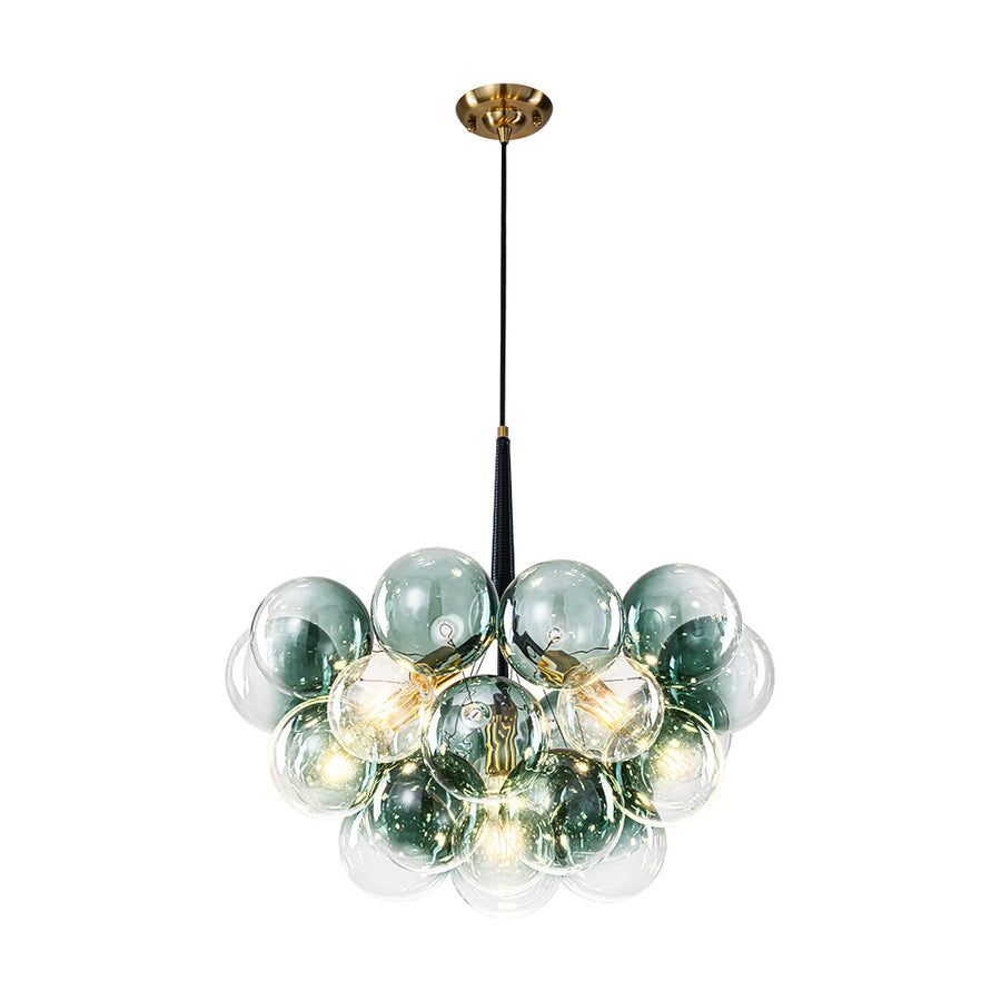 6-Light Dimmable Cluster Glass Globe Green Bubble Chandelier