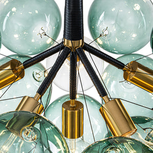 6-Light Dimmable Cluster Glass Globe Green Bubble Chandelier