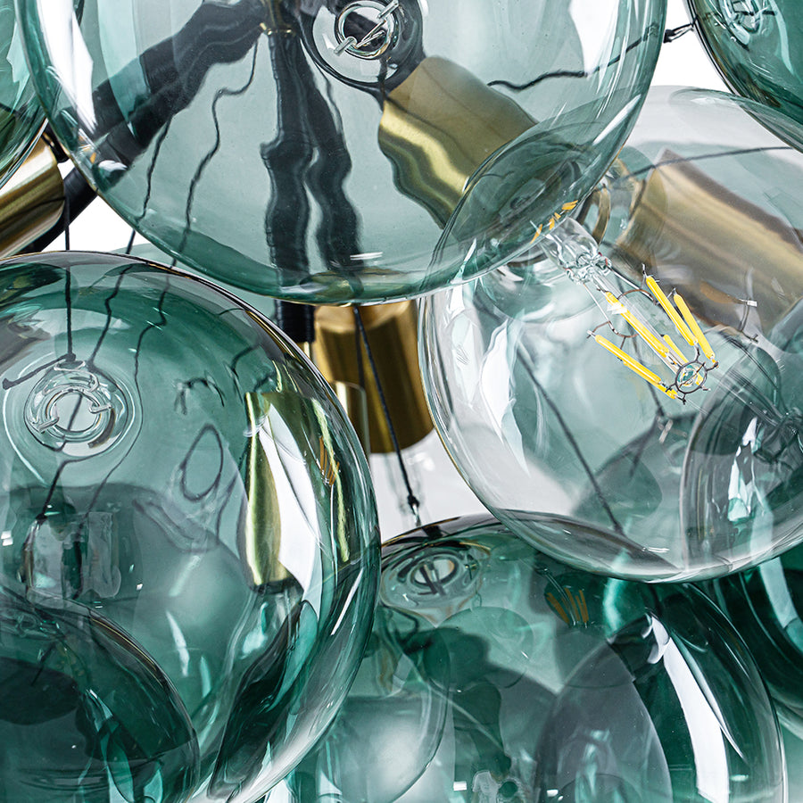 6-Light Dimmable Cluster Glass Globe Green Bubble Chandelier