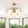 Load image into Gallery viewer, 9-Light Frosted Glass Glass Brass Round Sputnik Semi Flush Mount
