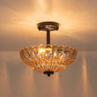 Load image into Gallery viewer, Art Deco Honey Amber Glass Floral Cage Semi Flush Mount

