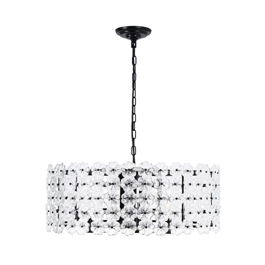 French Country Luxe Glass Flower Round Drum Cage Chandelier
