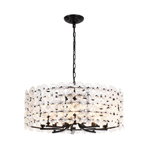 French Country Luxe Glass Flower Round Drum Cage Chandelier