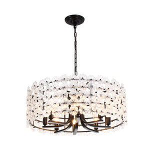 French Country Luxe Glass Flower Round Drum Cage Chandelier