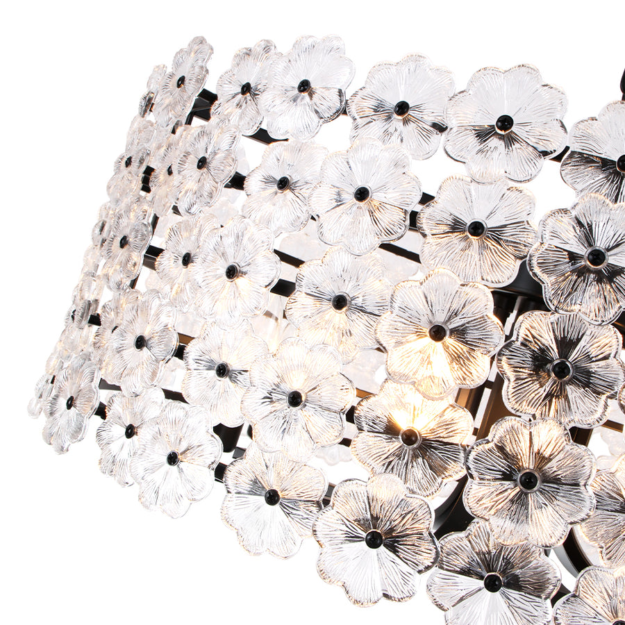 French Country Luxe Glass Flower Round Drum Cage Chandelier