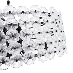 French Country Luxe Glass Flower Round Drum Cage Chandelier