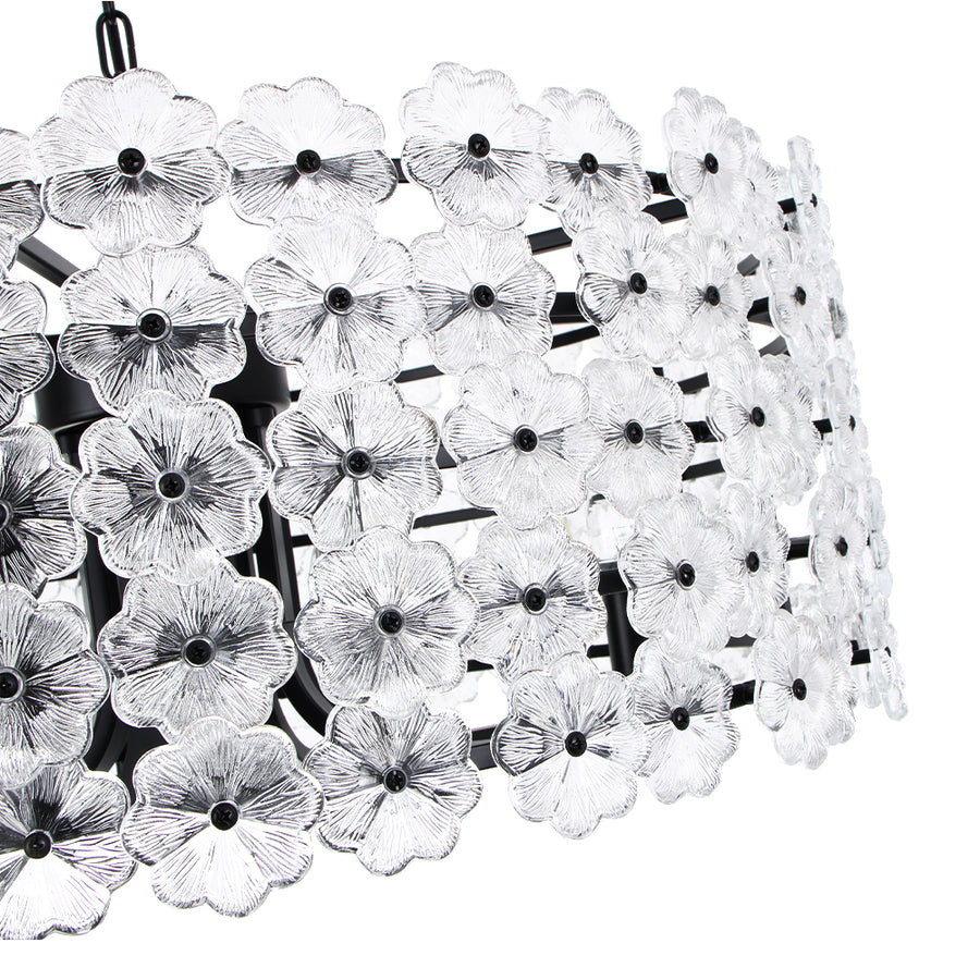 French Country Luxe Glass Flower Round Drum Cage Chandelier