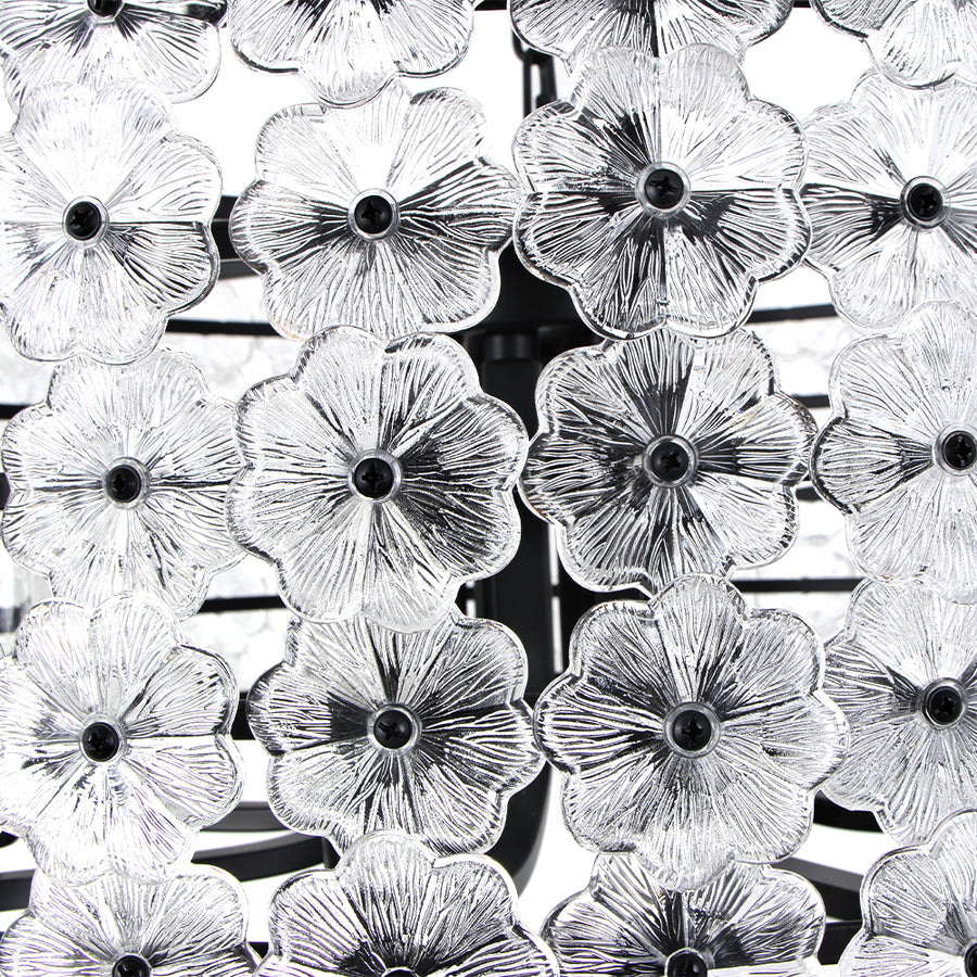French Country Luxe Glass Flower Round Drum Cage Chandelier
