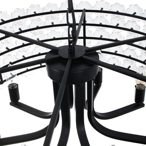 French Country Luxe Glass Flower Round Drum Cage Chandelier