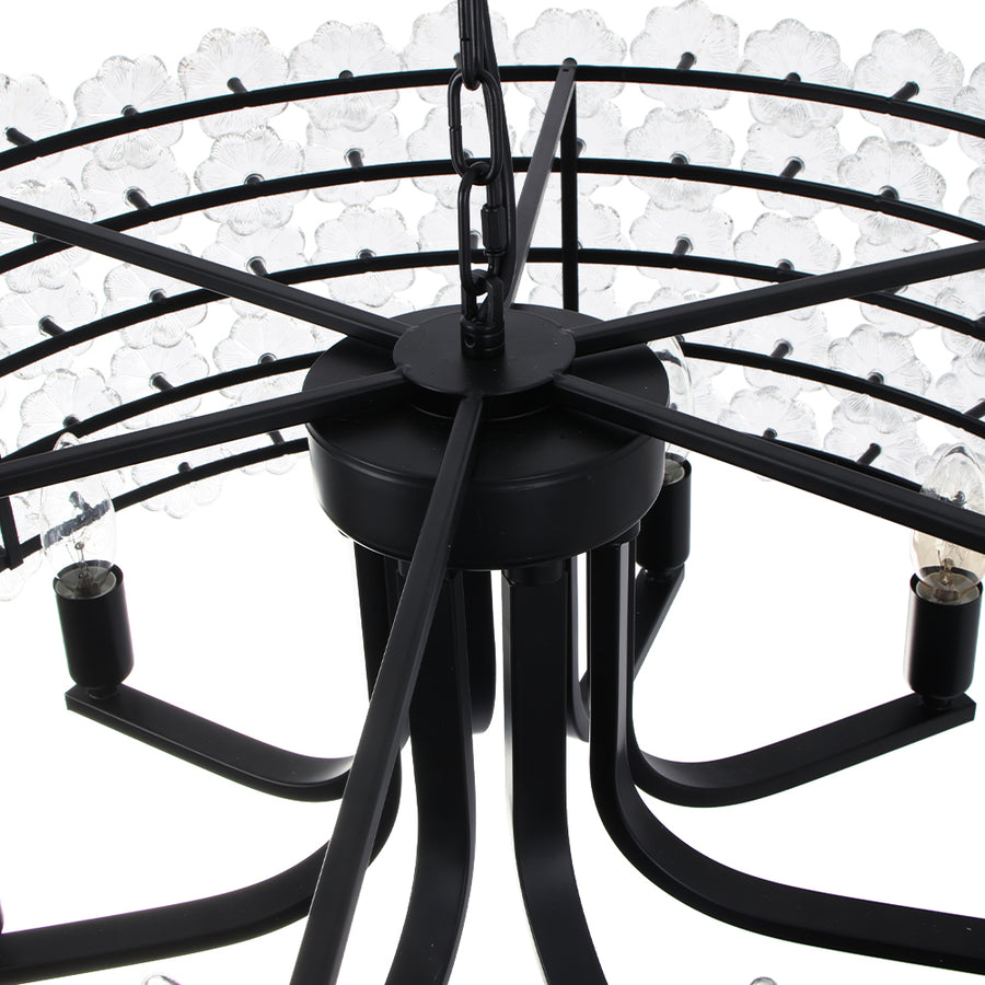 French Country Luxe Glass Flower Round Drum Cage Chandelier