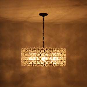 French Country Luxe Glass Flower Round Drum Cage Chandelier