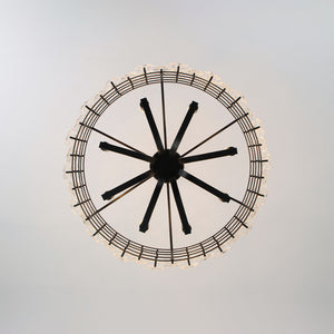 French Country Luxe Glass Flower Round Drum Cage Chandelier