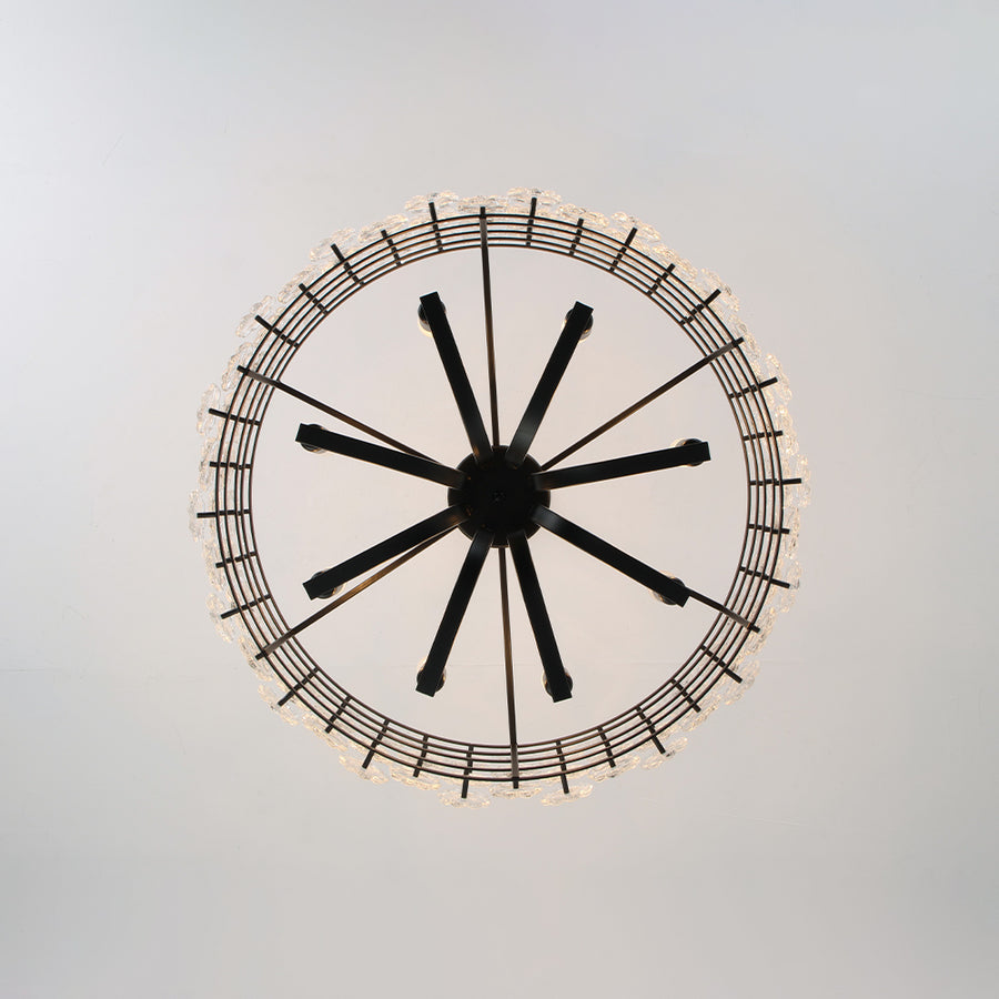 French Country Luxe Glass Flower Round Drum Cage Chandelier