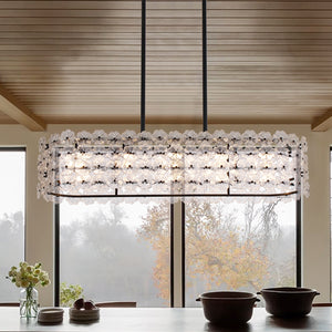 French Luxe Glass Flower Wide Cage Kitchen Island Pendant