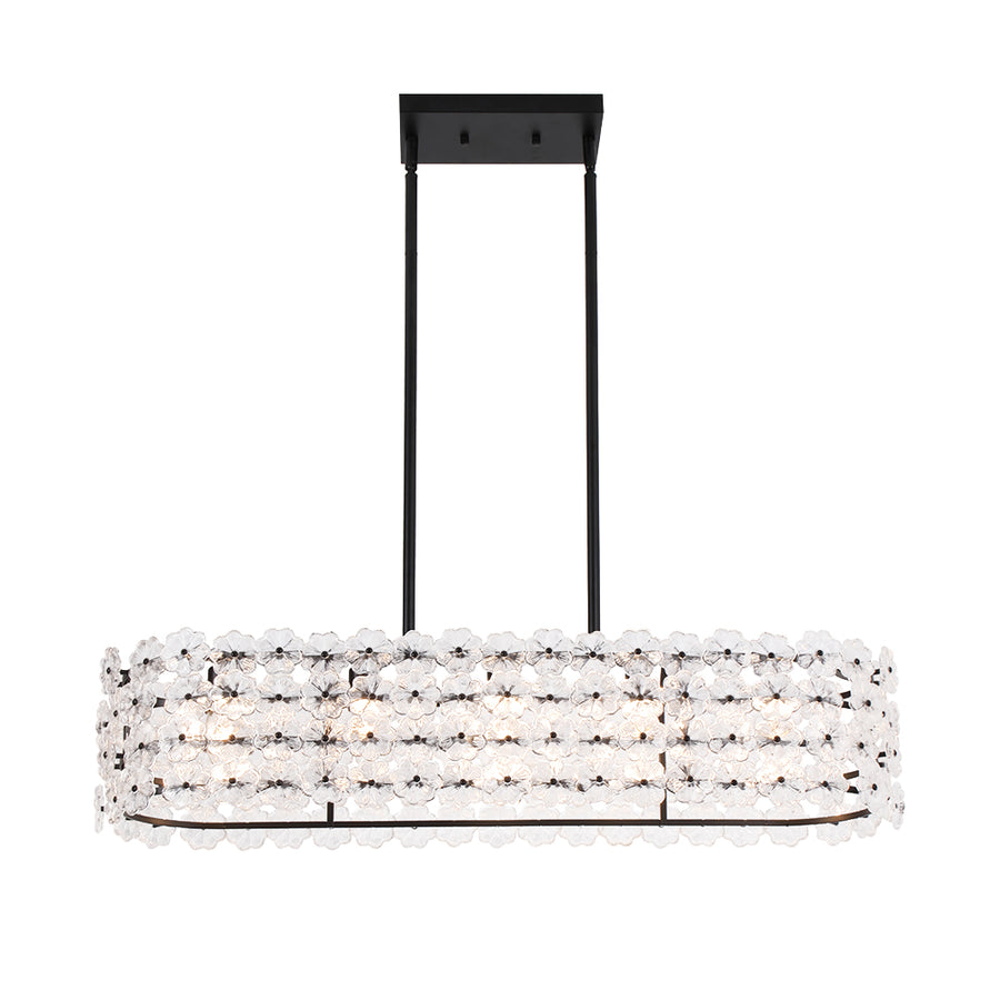 French Luxe Glass Flower Wide Cage Kitchen Island Pendant