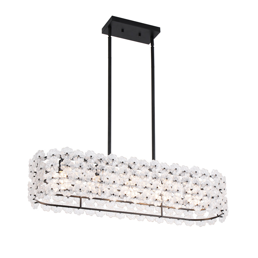 French Luxe Glass Flower Wide Cage Kitchen Island Pendant