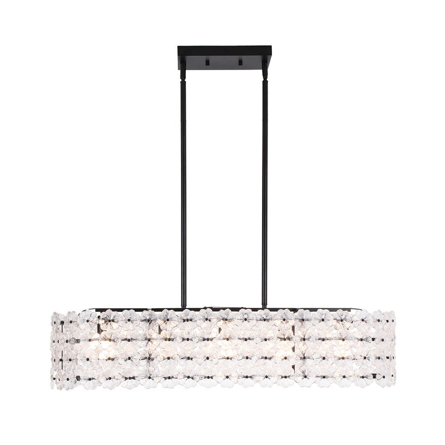 French Luxe Glass Flower Wide Cage Kitchen Island Pendant
