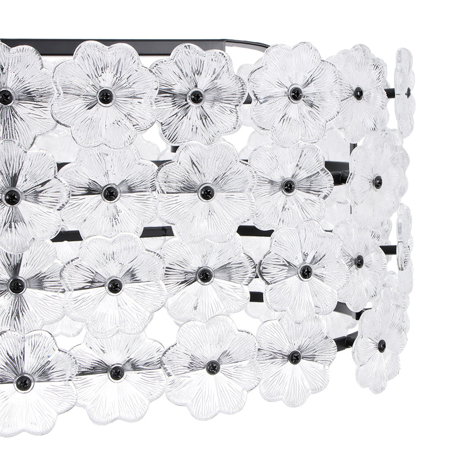 French Luxe Glass Flower Wide Cage Kitchen Island Pendant