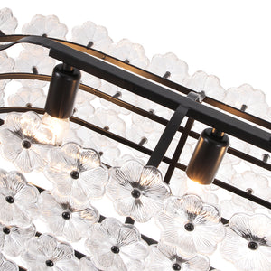 French Luxe Glass Flower Wide Cage Kitchen Island Pendant