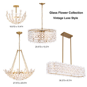 Glam Glass Flower Vine Gold Cage Semi Flush Ceiling Light