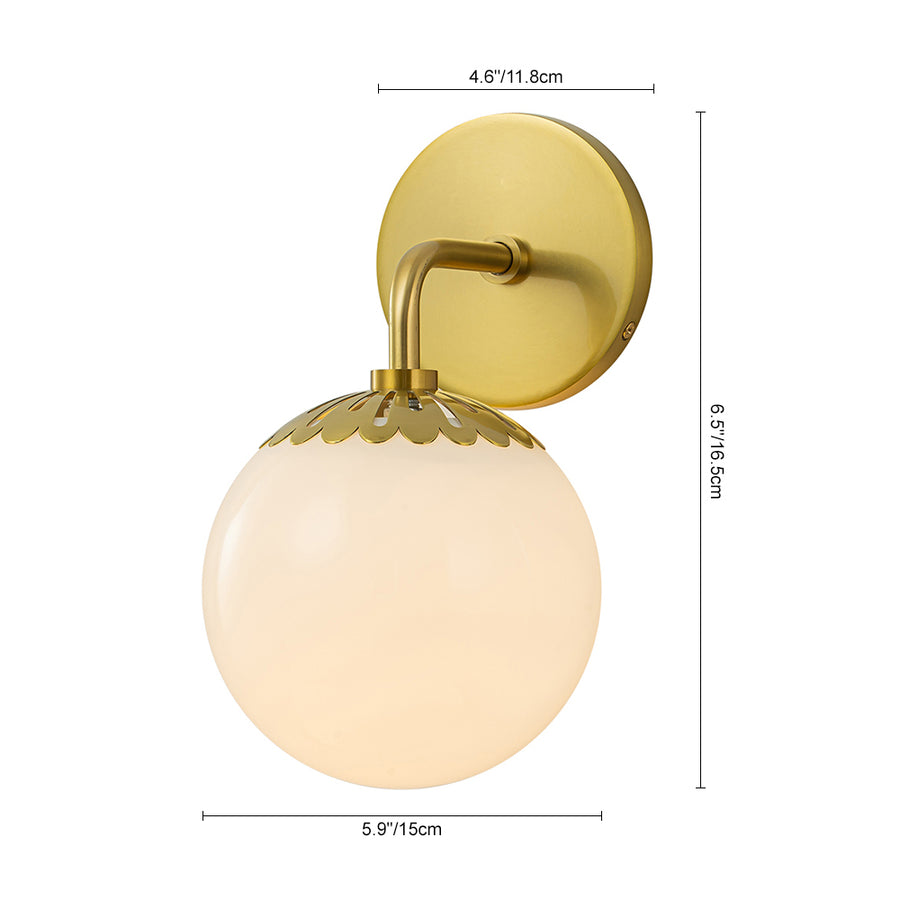 Brass 1-Light Flower Opal Glass Globe Wall Lamp